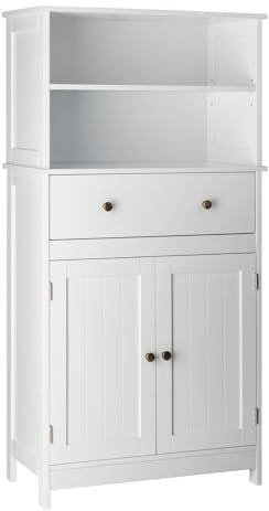 LEADZM Badezimmerschrank Badschrank Beistellschrank Bodenstehender Lagerschrank mit großer Schublade, 2-türigem Schrank und verstellbaren Einlegeböden für Badezimmer Wohnzimmer, Esszimmer