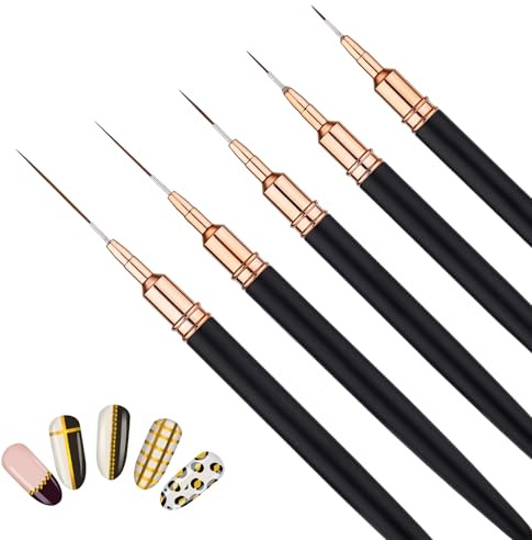 5pcs Pinceaux pour Nail Art, Pinceaux à Ongles Outil de Dessin pour Ongles Détails Fins Stylo de Dessin Artistique pour Peinture au Trait pour Vernis à Ongles en Gel Tailles 4/8/12/20/25mm