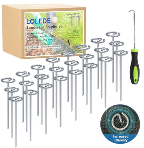 Garten-Heftklammer-Set (100 Stück), verdickt, 15,2 cm, 8 Gauge, verzinkt, rostbeständig, robuste Metallpfähle für Unkrautbarriere, Rasenkanten und Landschaftsbau