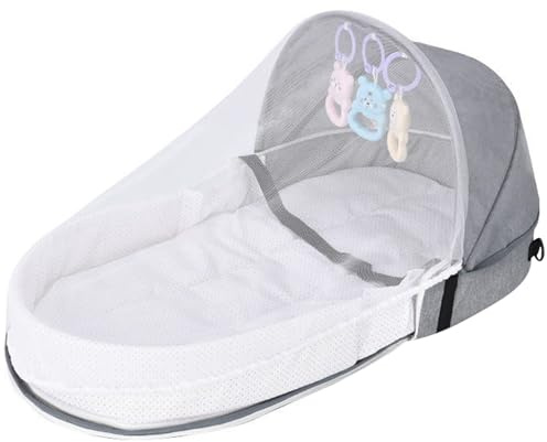 Kalastussaari Baby Bassinet,Foldable Infants Bed Crib for Baby 0-12 Months,Semi-closed Zippered Baby Nest Lounger with Mesh Screen & Hanging Toys for Travel,Outdoor