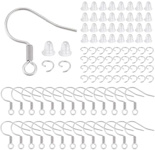 UNICRAFTALE Set di 150 ganci per orecchini in acciaio inox, con 150 anelli di piegatura aperti e 200 chiusure per orecchini, ganci in metallo con bobina per la produzione di gioielli fai da te