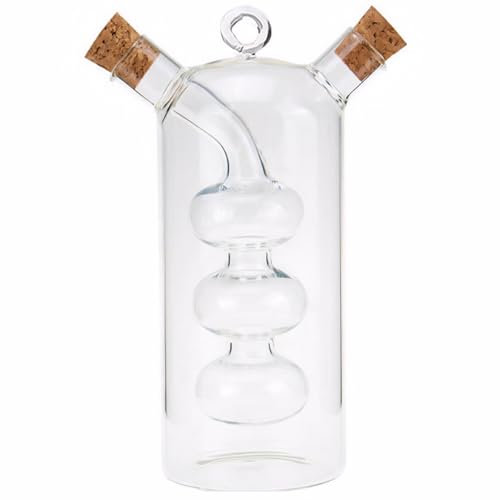 2 in 1 Glass Oil & Vinegar Dispenser, Cork Stopper Bottle for Kitchen Cooking