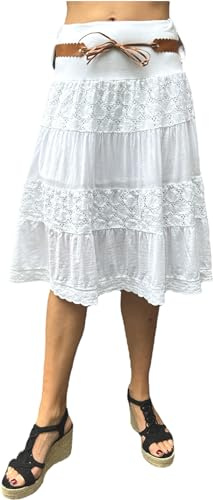 FASHION YOU WANT Damen Amber Rock Knielang Glockenrock mit Stickereien - kurzer Sommerrock mit Jerseybund - unifarbener Minirock (DE/NL/SE/PL, Numerisch, 36, 38, Regular, Regular, weiß)