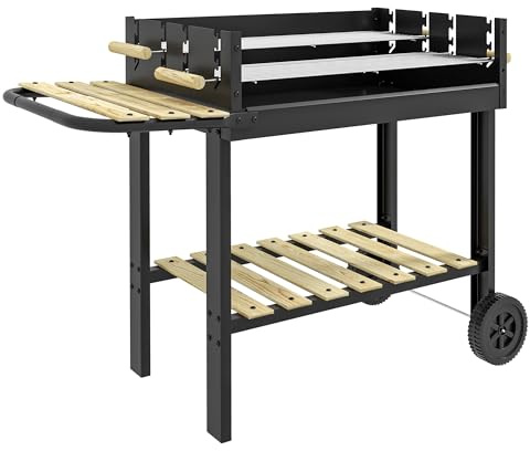 Outsunny Holzkohlegrill, Gartengrill mit Ablage, zwei Grillrost, Griff, Campinggrill aus Metall für BBQ, Schwarz, 113 x 53,5 x 82,5 cm