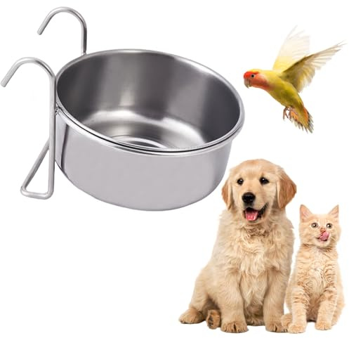 Futterschale für Vögel, 1 Stück, abnehmbarer Edelstahlnapf für Papageien, Wasserfutter mit Haken, zum Aufhängen, Vogelkäfig, Futternapf für Haustiere, Hunde, Papageien, Nymphensittiche, Wellensittiche