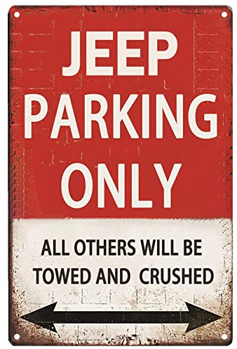 Car Room Decor for Boys, Compatible for Jeep Metal Tin Sign Vintage Warning Signs Men Bedroom Garage Wall Art Parking Only Iron Poster 8x12 Inch