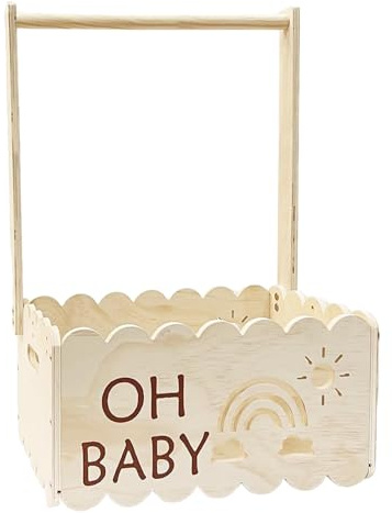 Wezalget Baby Geschenk Korb, Holz Babyparty Kiste Kleiderschrank mit Griff, Dekorativen Babypartykorb Mehrzweck Babyparty Geschenkkorb für Mädchen neue Eltern
