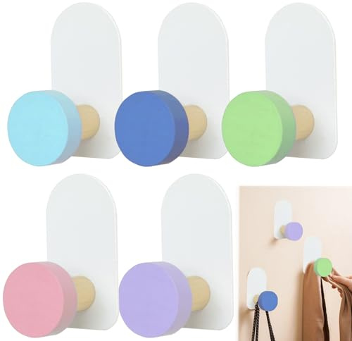 Dongnesi 5 PCS Kids Coat Hooks Self Adhesive,Self Adhesive Hooks Kids,Colorful Stick On Coat Hook,Hat Hook for Wall for Towel, Clothes,Backpacks and Hats