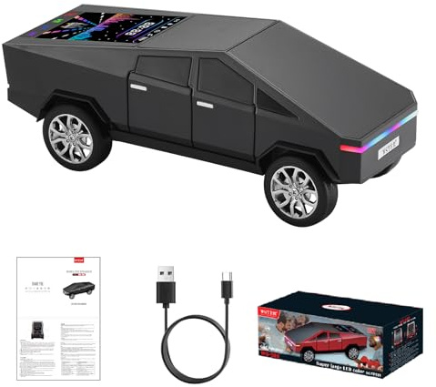 WS-580 Pickup Truck Replica Portable Bluetooth Speaker,with Display Screen,HD Sound, TWS Pairing, FM Radio,Built-in Microphone Hands-Free Calling, LED Party Light,Surprise Gift for Car Lovers (Black)