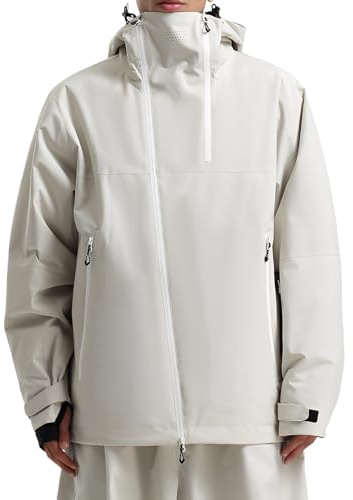 GSOU SNOW Mens Ski Jacket Baggy Snowboard Jacket Womens Ski Jacket Snow Hoodie Coat Loose Fit Waterproof For Winter Outdoor Sports Beige
