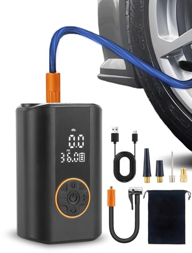 Tire Inflator Portable Air Compressor, 150 PSI Cordless Air Pump for Car Tires with Digital Pressure Gauge, LED Light and Auto Shut Off Function, Bike Pump for Car, Motorcycle, Bicycle, Ball, Black
