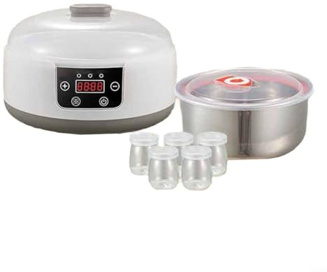 HomeVortex Yaourtière électrique avec contrôle de la température de 32,2 à 45 °C, 5 récipients en verre, minuterie numérique, multifonction pour yaourt, riz, vin, natto (réglementation européenne)