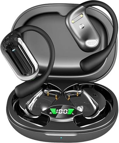 Bxlive Open-Ear Headphones, Clip-On Earphones, Adjustable Ear Hooks, Comfortable Secure Fit Bone Conduction Headphones Wireless, IPX5 Water-Resistant, 36H Playtime Bluetooth 5.4, Multipoint Connection