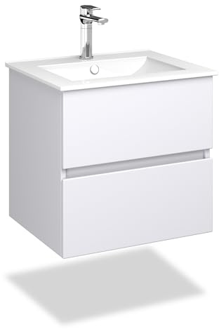 VILSTEIN Waschbecken mit Unterschrank – Set 60 cm in Weiß – Waschbeckenunterschrank [MIT Soft-Close SCHUBLADEN] & Keramik-Waschbecken – Modernes Badezimmermöbel aus feuchtigkeitsbeständigem Material