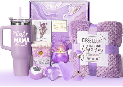 Muttertagsgeschenke für Mama, Beste Mama Geschenke zum Muttertag Geburtstag Weihnachten, Geschenkset mit 40OZ 1200ML Weinbecher und Kuscheldecke, Geburtstagsgeschenk für Mutter von Tochter Sohn