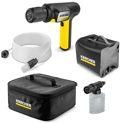 Kärcher Druckreiniger OC Handheld Compact Adventure, Mitteldruck, max. 15 bar, klappbar, USB-C-Anschluss, 150 l/h, Gewicht: 0,8 kg, 4-in-1 Multi Jet, Schlauch (5 m), Schaumdüse Pro, Wasserkanister