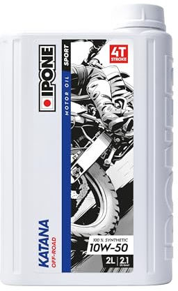 IPONE – Huile Moteur Moto 4 Temps 10W50 Katana Off-Road – Bidon 2 Litres - 100% Synthétique - Tout-terrain - Gamme Sport - Très hautes performances - Passages de vitesses souples et rapides