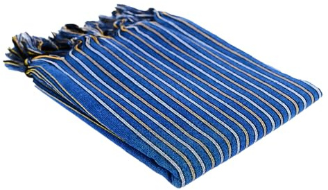 Carenesse Hamamtuch Rhodos 75 x 175 cm Saunatuch blau gestreift fest | 100% Baumwolle, leicht & kompakt, saugfähig & schnell trocknend, kleines Packmaß, handgeknöpfte Fransen