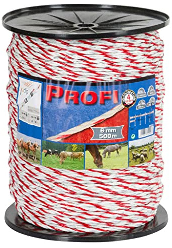 Kerbl 59510 PROFI Weidezaunseil, Weiß/Rot, 6 Leiter, 6mm Durchmesser, 500m Länge