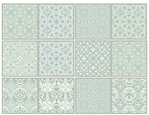 Dekorative Stickerfliesen 20x20 cm mit tollen Motiven und Ornamenten für Wände und Fliesen | 12 teiliges Set | seidenmatt