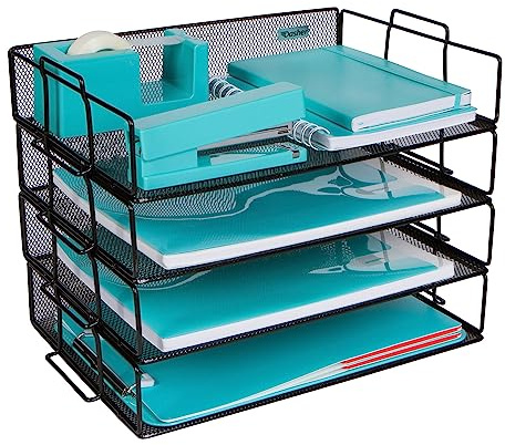 Dasher Products Organizador De Escritorio con Bandeja De Papel Apilable Organizadores De Letras De Malla Metálica De 4 Niveles para Empresas. Organizar Archivos, Carpetas, Cartas, Papel, Carpetas