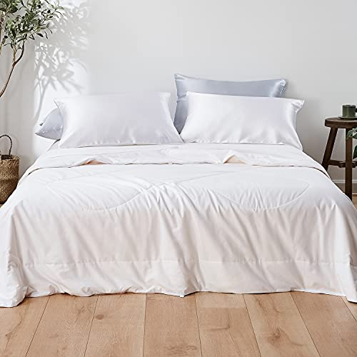 Mommesilk Mulberry Silk Comforter/Duvet/Quilt, 100% Pure Long Strand Silk Filling and Royal Cotton Cover, Soft Breathable, Silk Weight 1.5kg Queen Size 87x90 Inch, All Seasons