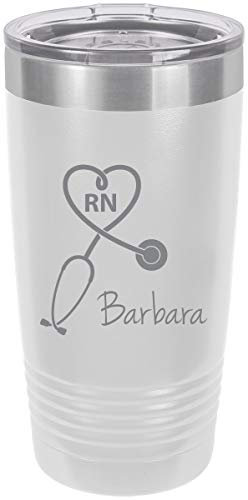 Stéthoscope Infirmière agréée Personnalisable Ajouter votre texte personnalisé Gobelet isotherme 50,8 ml blanc