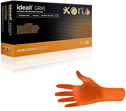 GUANTI IN NITRILE PROTETTIVI IDEALL® GRIP+ COLORE ARANCIONE - TAGLIA M - CONFEZIONE 50 PEZZI