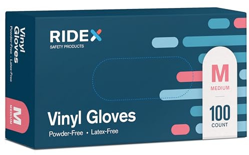 Ridex Disposable Gloves Latex-Free Clear Vinyl Gloves [100-Count] Powder-Free All-Purpose Gloves, Dispenser Box Gloves 100 Pieces - Size Medium Glove Medical