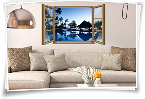 Medianlux Wand-Tattoo Wand-Bild Fenster Pool Palmen Hütte Urlaub Wasser Aufkleber Folie Deko Wohnzimmer Küche Folie Digitaldruck, 120x78cm wb22wb564-126000