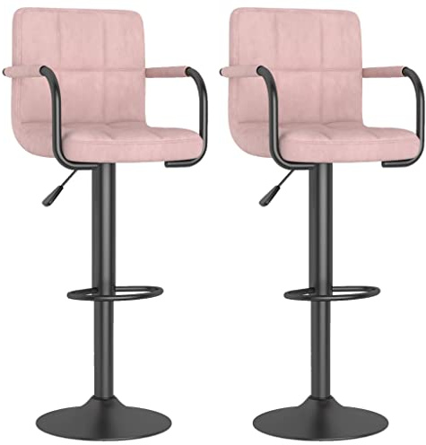 vidaXL 2X Barhocker mit Armlehnen Höhenverstellbar Drehbar Küchenhocker Barstuhl Tresenhocker Thekenhocker Tresenstuhl Bistrohocker Rosa Samt