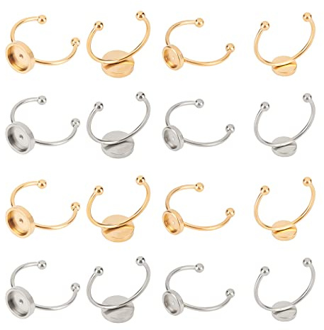 UNICRAFTALE 16pcs 2 Farben 6/8mm Verstellbarer Ring Blank Edelstahl Pad Ring Basis Flacher Blank Ring Einstellungen Basis Cabochon Basis Lünette Tablett Für Schmuckherstellung