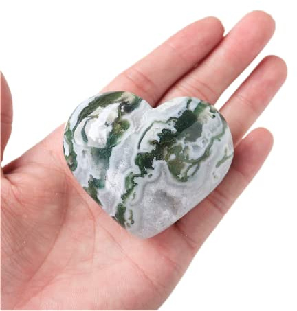 AITELEI Agata di Muschio Naturale di Cristallo a Forma di Cuore Pietre preziose Intaglio di Cristallo Artigianato Pietra di Palma burattata Pietra Chakra lucidato Pietra di Preoccupazione Fai da Te