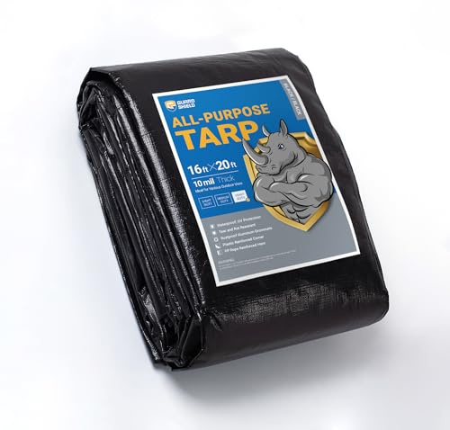 GUARD SHIELD Tarps Heavy Duty Waterproof 16x20 Feet Black Poly Tarp Cover Outdoor Thick UV Resistant Tarpaulin with Grommets 10mil