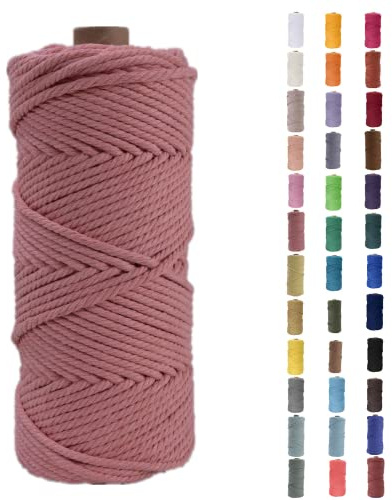 Binwat Macrame Cord Thick Natural Cotton Cord DIY Crafts Yarn Thread Twisted Spool Twine String Cotton Rope for Wall Hanging,Plant Hangers,Knitting,Decorative Projects 4mm x100m (Rose pink)