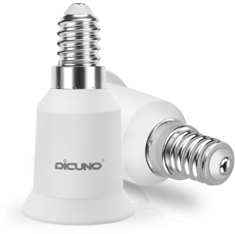 DiCUNO E14 auf E27 Adapter, Lampensockel Konverter, Kleine auf große Edison-Schraubfassung, E14 bis E27, hitzebeständig, Für LED Lampe, Glühlbirne und CFL-Birne, 2er Pack