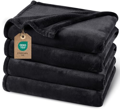 PHF Kuscheldecke Flauschig Fleecedecke 150x200cm - Oeko-Tex Weich Warm Wohndecke, Decke Blanket für Couch Sofa Bett, Tagesdecken & Kuscheldecken, Sofa überwurfdecke, Schwarz