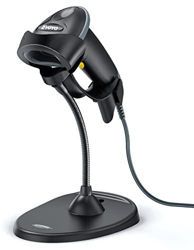 Eyoyo Handheld 2D Barcode Scanner with Gooseneck Stand, Automatic USB Wired QR Code Scanner Bar Code Reader Support Screen Scanning for PC POS System Library Store Supermarket Check-Out, Inventory