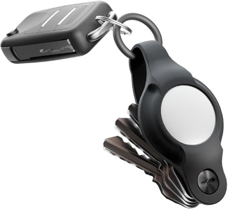 KeySmart Air - Portachiavi compatto per Airtag - Organizzatore chiavi e custodia per Apple Airtag, Nero