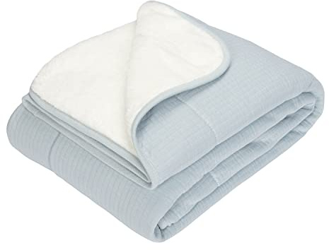Little Dutch Decke Babydecke Winterdecke Winter Baby (70x100 cm) mit Nickistoff Soft blau - Pure