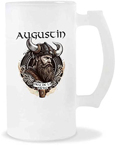 Planetee Chope de Bière Augustin Design Viking | Verre à bière pinte Cadeau Apéro Humour alcool pour amateur de bière
