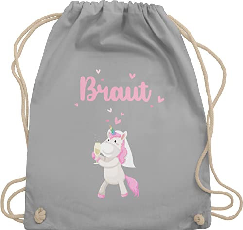 Turnbeutel Rucksack - JGA Junggesellenabschied Frauen - Braut Einhorn - Unisize - Hellgrau - beutel brauttaschen bachelorette party sporttasche junggesellinnenabschied outfit jungesselnabschied