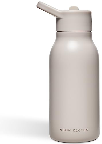 Neon Kactus Edelstahl-Trinkflasche für Kinder Mit Trinkhalm | Doppelwandige Vakuumisolierung | Hält Wärme oder Kälte Stundenlang | Für Immer Jung, 340ml