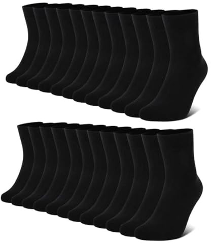 FALARY 12 Pairs Plain Mens Socks, Black Socks for Men - Cotton Men's Calf Socks Women Comfortable Suitable for Work & Casual Wear - Breathable, Durable Men's Smart Dress Socks 12-15 UK