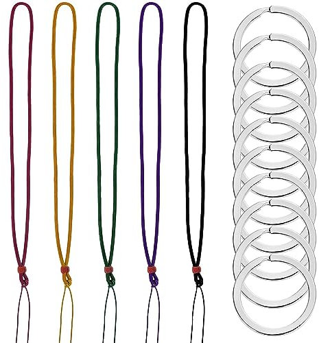 TONAUP Schlüsselanhänger Band, 10 Stück Hochwertiger Schlüsselring 33cm Schlüsselband Lanyards 5 Farben Personalisiert Schlüsselband lang mit Metall Ring für Ausweise, Handys, Schlüssel, Autoschlüssel