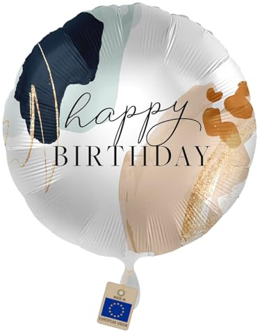 Folienballon Happy Birthday – moderner Geburtstagsballon | Runder Ballon in Dunkelblau, Creme & Gold, Geschenk & Deko für Geburtstag, Frauen, Männer, Party & Fotoecke