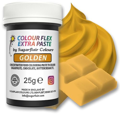 Sugarflair Colourflex Extra Paste Lebensmittelfarbe Paste, Golden, 25 g | Extra Konzentrierte Lebensmittelfarbe für Buttercreme, Schokolade, Zuckerpaste, Zuckerguss, Fondant, Kuchenmischungen, Teig