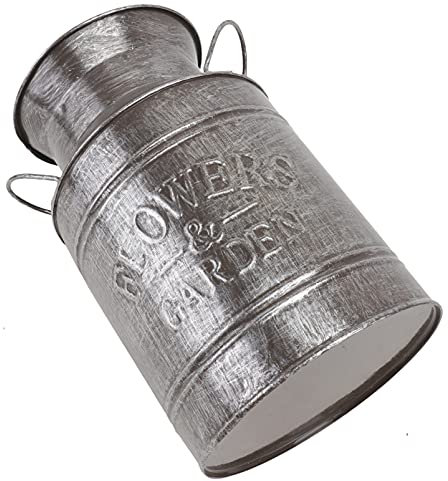 ifundom Retro Iron Sheet Flower Arranging Bucket Vase, Old Treatment Decorative Flower Bucket for European Style Home Decor, Silver Vintage Metal Floral Container