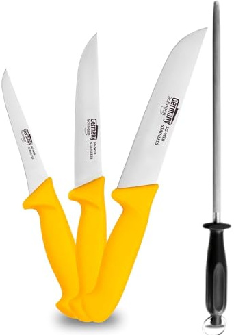 Germany Solingen Profi Messerset - 4-teilig Schlachtmesser mit rutschfestem Griff für Profi Fleischer und Hobby Koch - Metzgermesser mit exzellenter Schärfe - Fleischmesserset (4tlg.)