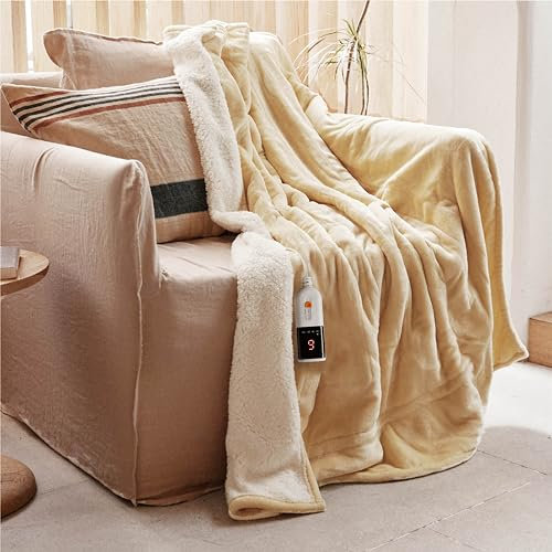 GOTCOZY Couverture Chauffante 130x180 cm - Couverture Électrique avec 10H Arrêt Automatique 6 Réglages de Température Protection Contre la Surchauffe Lavable en Machine certifié CE(Jaune)